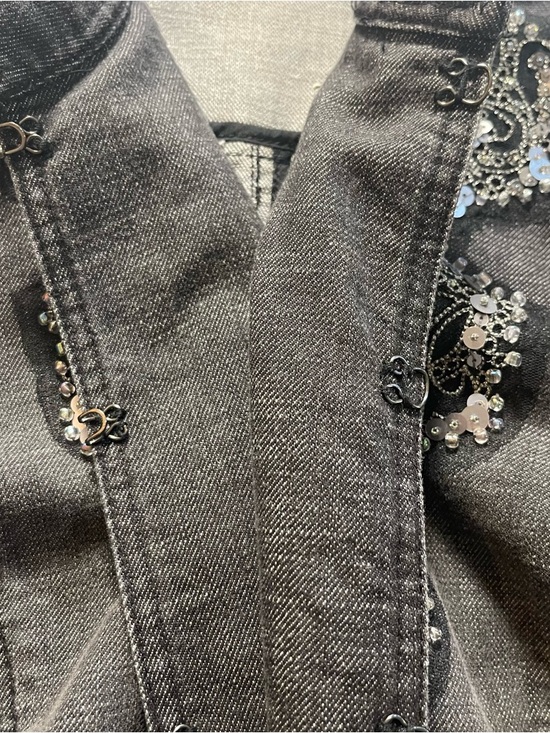 Chico's Black Embellished Denim Jacket with Silver Sequin Detail - Picture 7 of 8